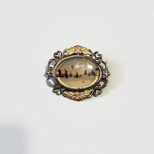 Vintage LSP Co Sterling Silver Moss Agate Landscape Pin Brooch
